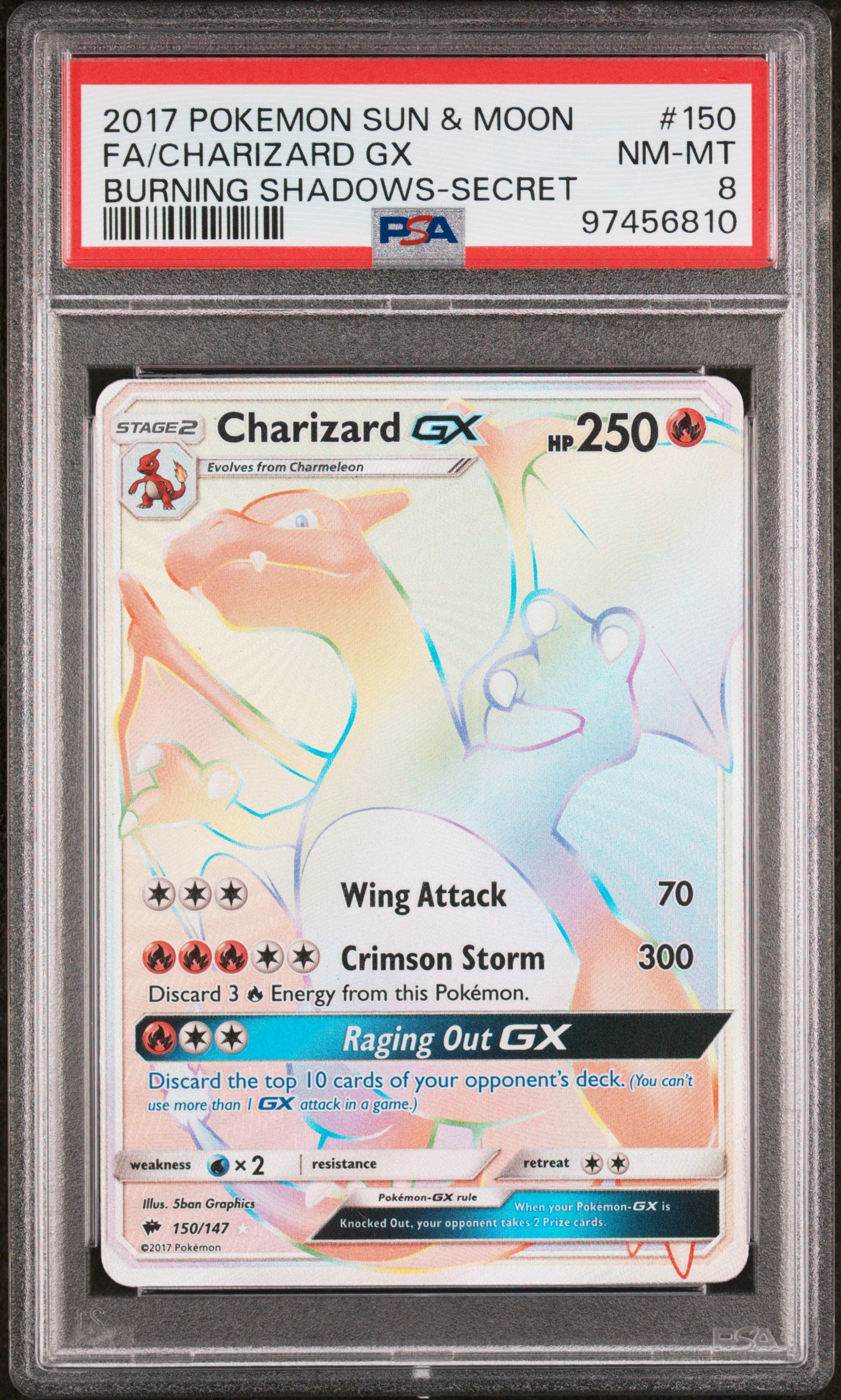 PSA NM-MT 8 - 2017 POKEMON SUN & MOON BURNING SHADOWS #150 FA/CHARIZARD GX BURNING SHADOWS-SECRET - PokéBox Australia