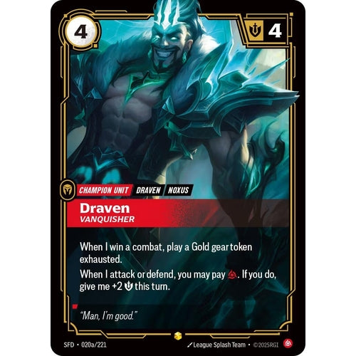 Image for Draven - Vanquisher (Alternate Art) (020a/221) (Spiritforged) - Riftbound: League of Legends Trading Card Game