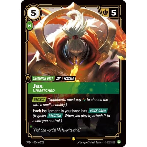 Image for Jax - Unmatched (Alternate Art) (054a/221) (Spiritforged) - Riftbound: League of Legends Trading Card Game