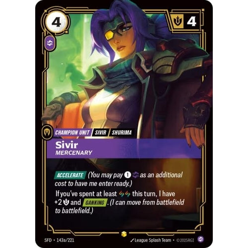 Image for Sivir - Mercenary (Alternate Art) (143a/221) (Spiritforged) - Riftbound: League of Legends Trading Card Game