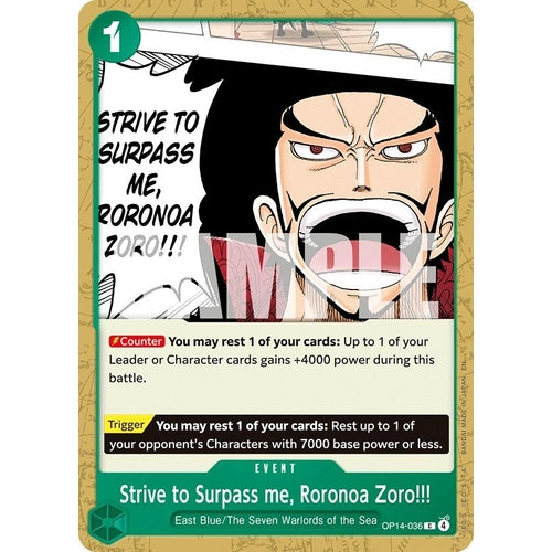Image for Strive to Surpass me, Roronoa Zoro!!! (OP14-036) (The Azure Sea's Seven) - One Piece Card Game