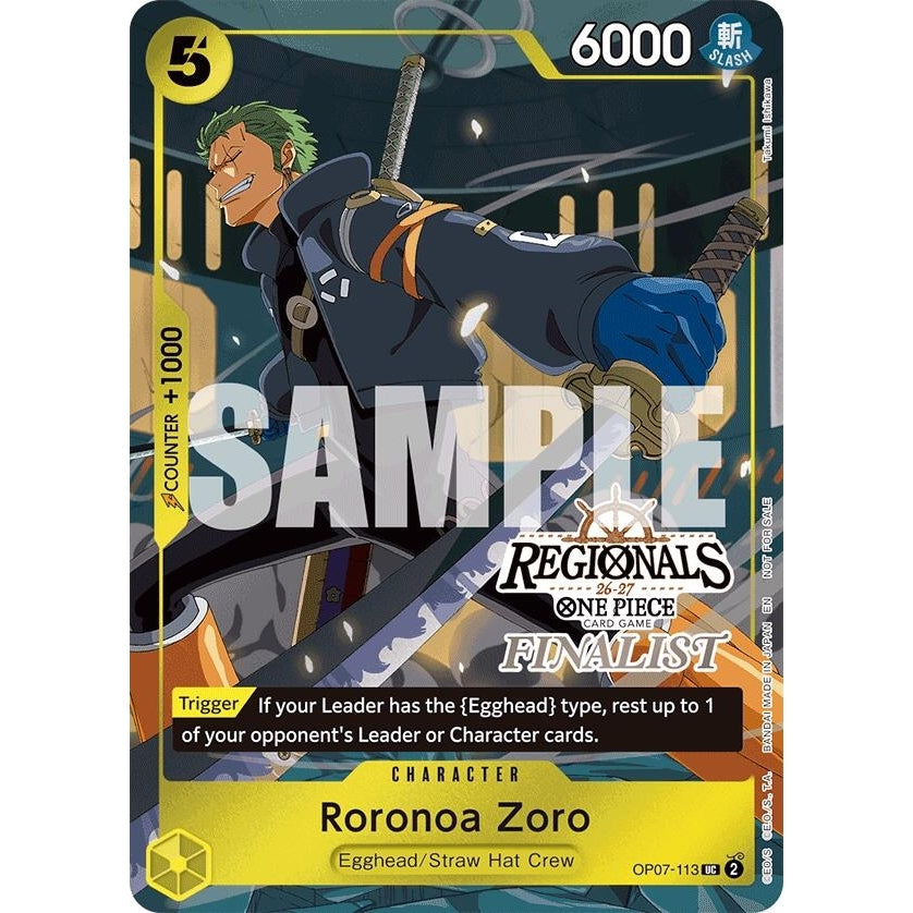 Image for Roronoa Zoro (113) (Regionals Finalist Card Set 26-27) (OP07-113) (One Piece Promotion Cards) - One Piece Card Game