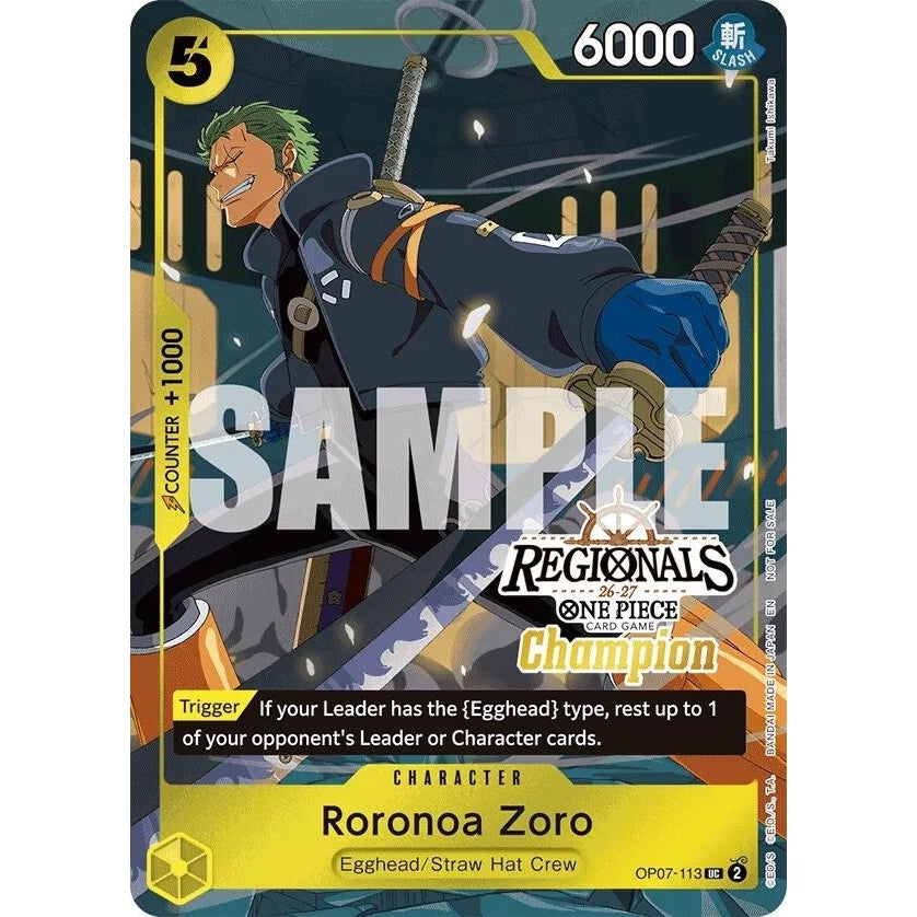 Image for Roronoa Zoro (113) (Regionals Champion Card Set 26-27) (OP07-113) (One Piece Promotion Cards) - One Piece Card Game