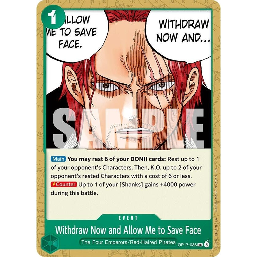 Withdraw Now and Allow Me to Save Face (OP17-036) (The World's Strongest Warriors) (OP17) - PokéBox Australia