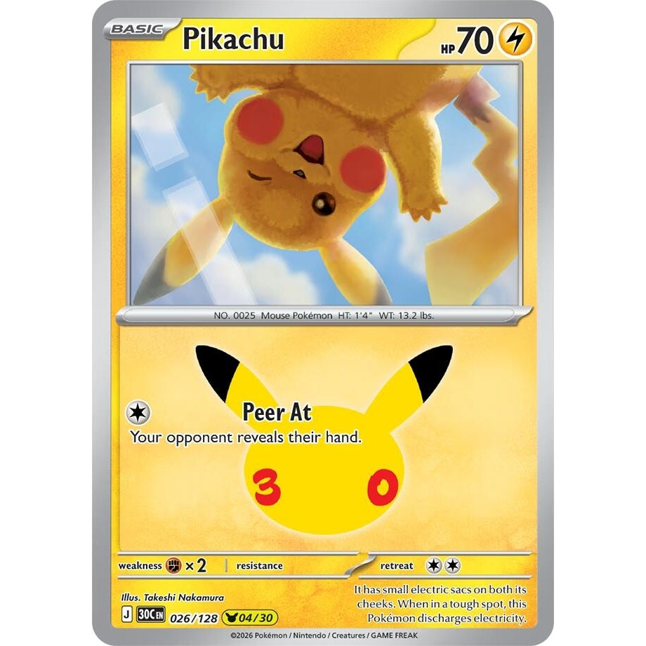 Image for Pikachu (026/128) (ME: 30th Celebration) (30C) - Pokemon