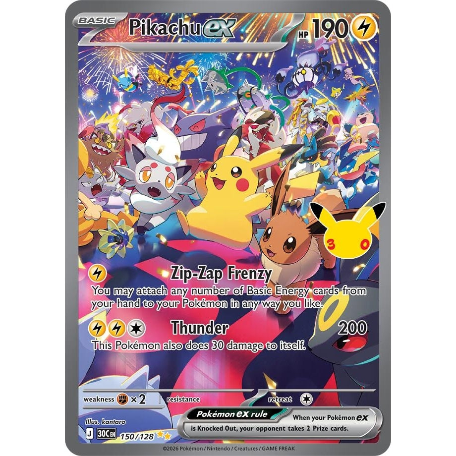 Image for Pikachu ex (150/128) (ME: 30th Celebration) (30C) - Pokemon