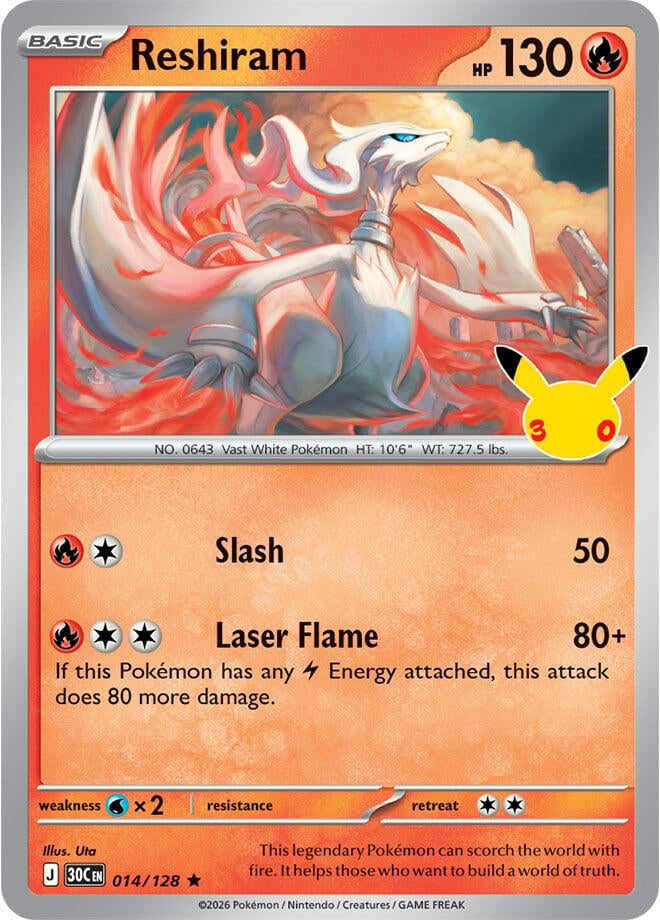 Image for Reshiram (014/128) (ME: 30th Celebration) (30C) - Pokemon