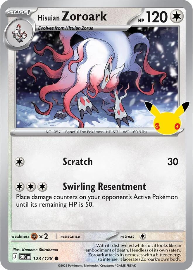 Image for Hisuian Zoroark (123/128) (ME: 30th Celebration) (30C) - Pokemon