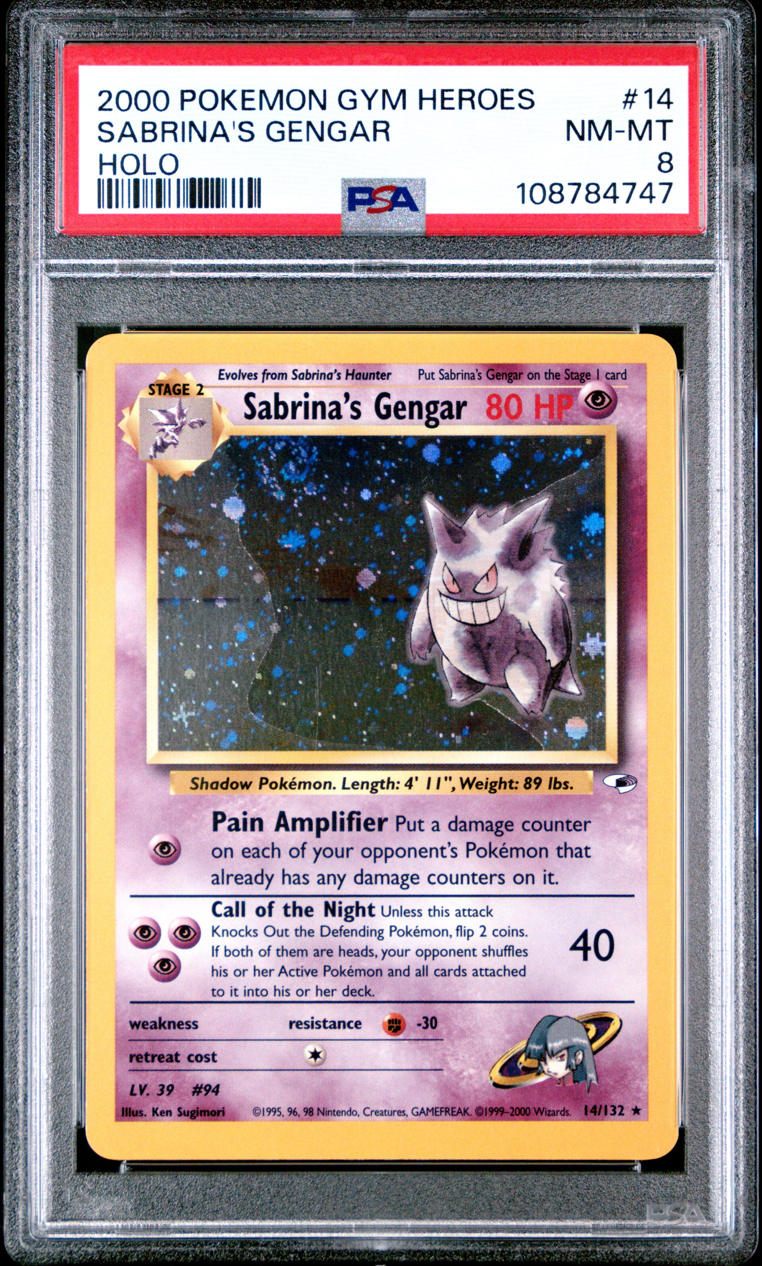 PSA NM-MT 8 - 2000 POKEMON GYM HEROES #14 SABRINA'S GENGAR HOLO - PokéBox Australia