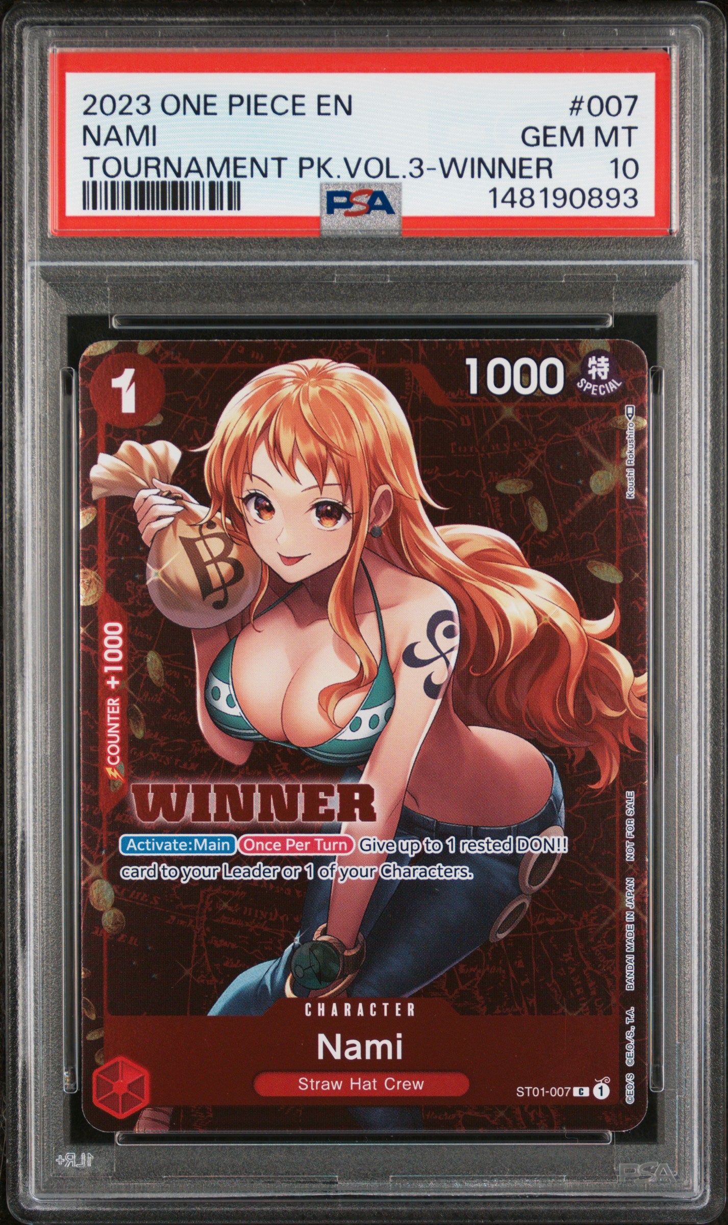 PSA GEM MT 10 - 2023 ONE PIECE PROMOS #007 NAMI TOURNAMENT PK.VOL.3-WINNER - PokéBox Australia