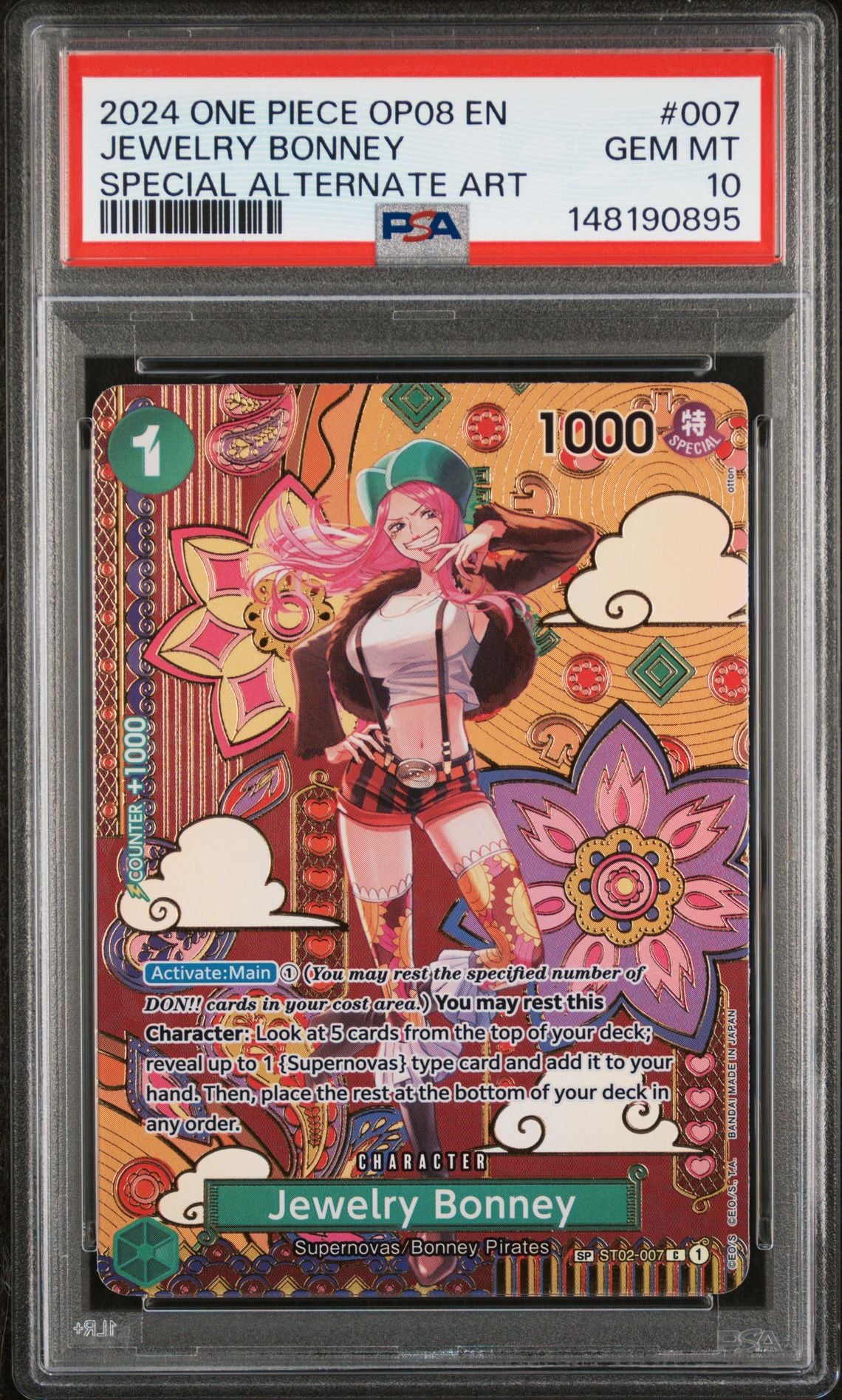 PSA GEM MT 10 - 2024 ONE PIECE OP08-TWO LEGENDS #007 JEWELRY BONNEY SPECIAL ALTERNATE ART