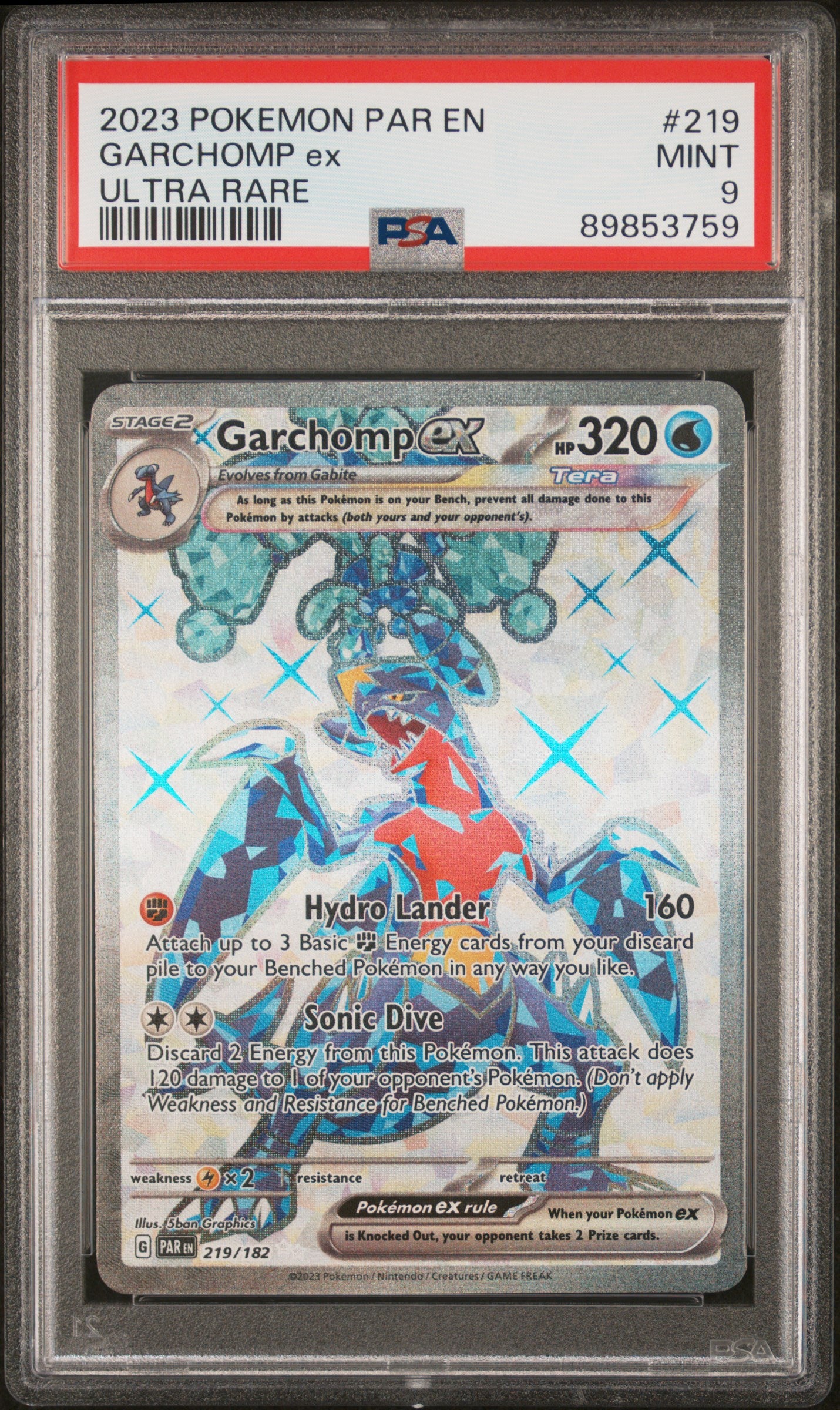 PSA MINT 9 - 2023 POKEMON PAR EN-PARADOX RIFT #219 GARCHOMP ex ULTRA RARE - PokéBox Australia