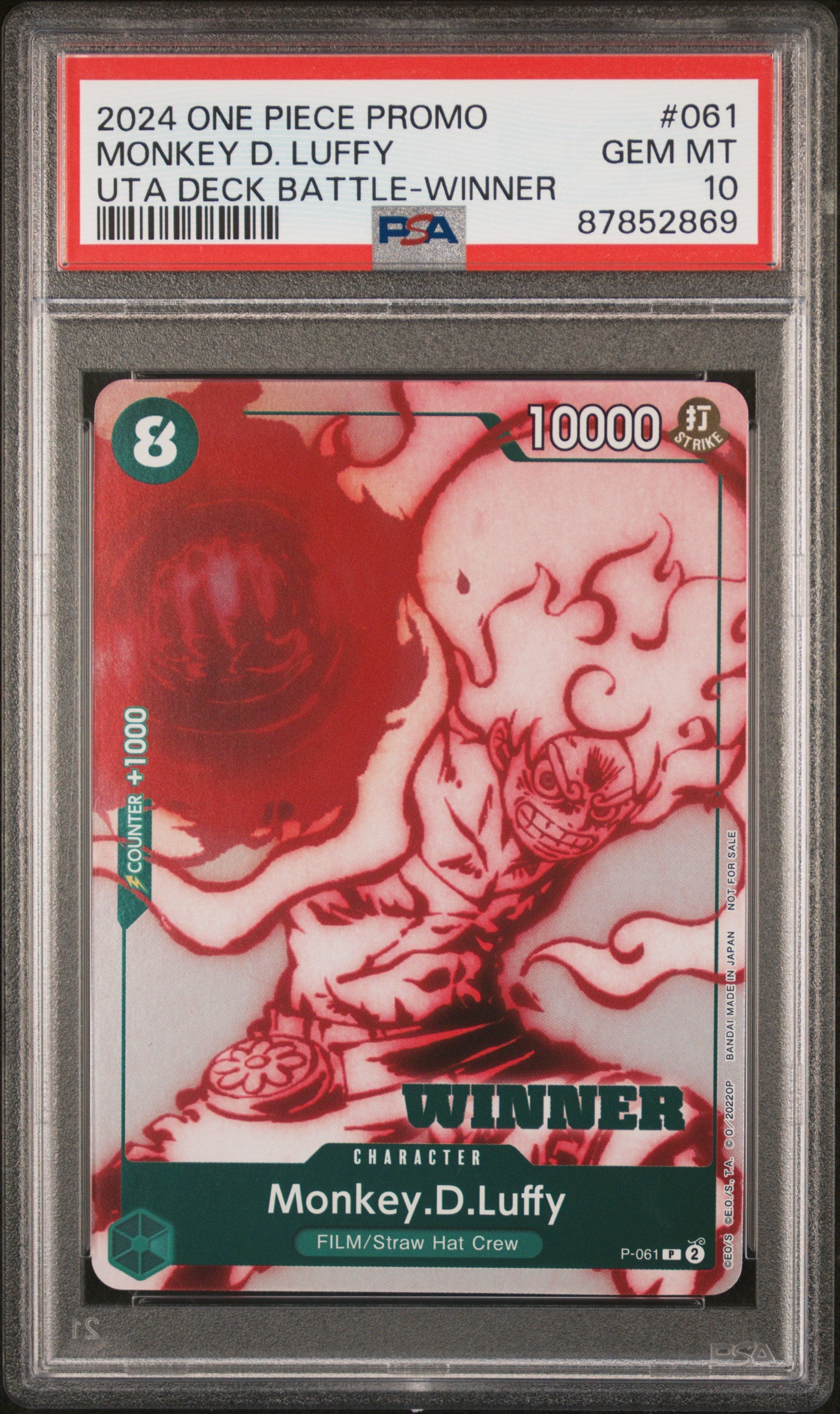 PSA GEM MT 10 - 2024 ONE PIECE PROMOS #061 MONKEY D. LUFFY UTA DECK BATTLE-WINNER - PokéBox Australia