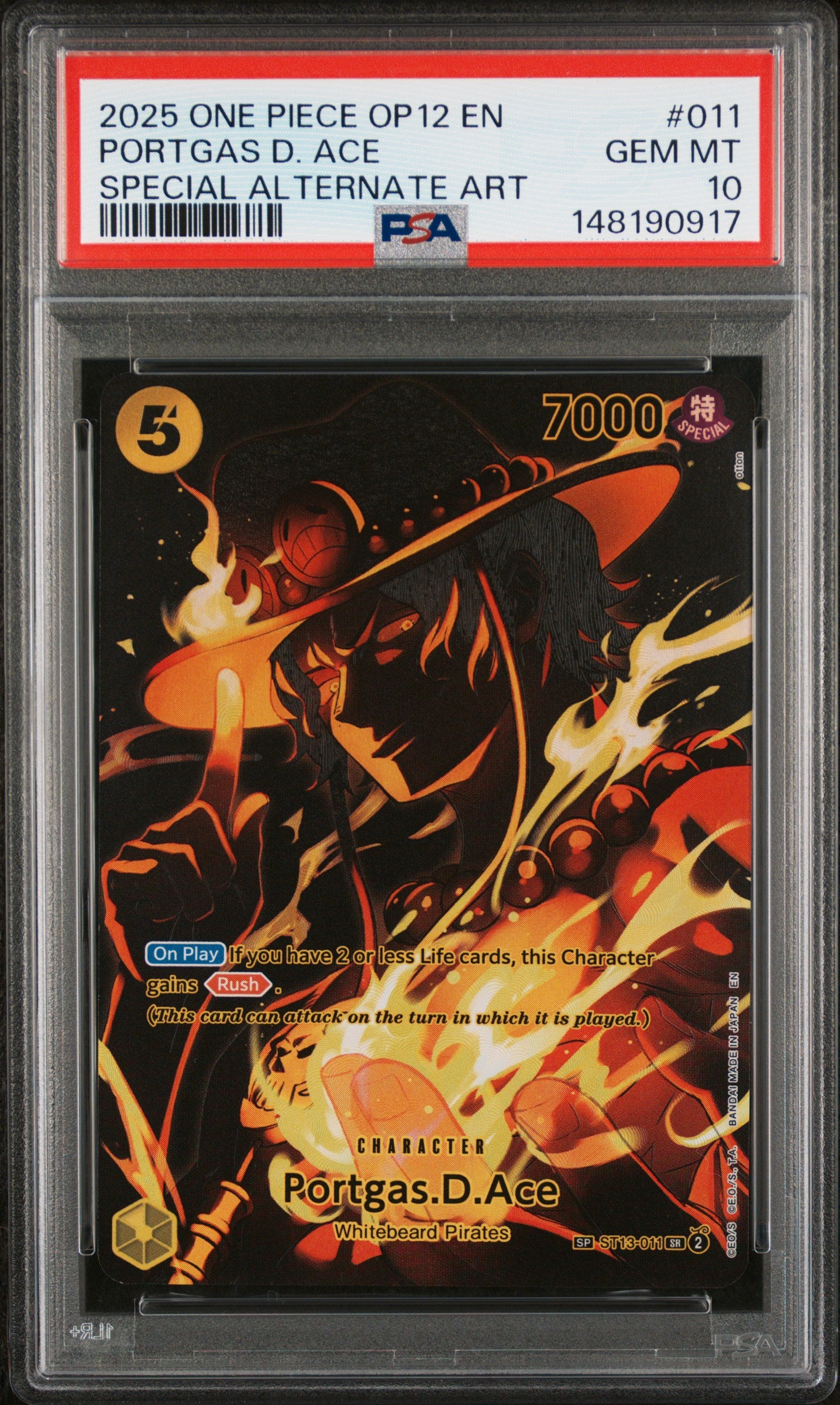 PSA GEM MT 10 - 2025 ONE PIECE OP12-LEGACY OF THE MASTER #011 PORTGAS D. ACE SPECIAL ALTERNATE ART - PokéBox Australia