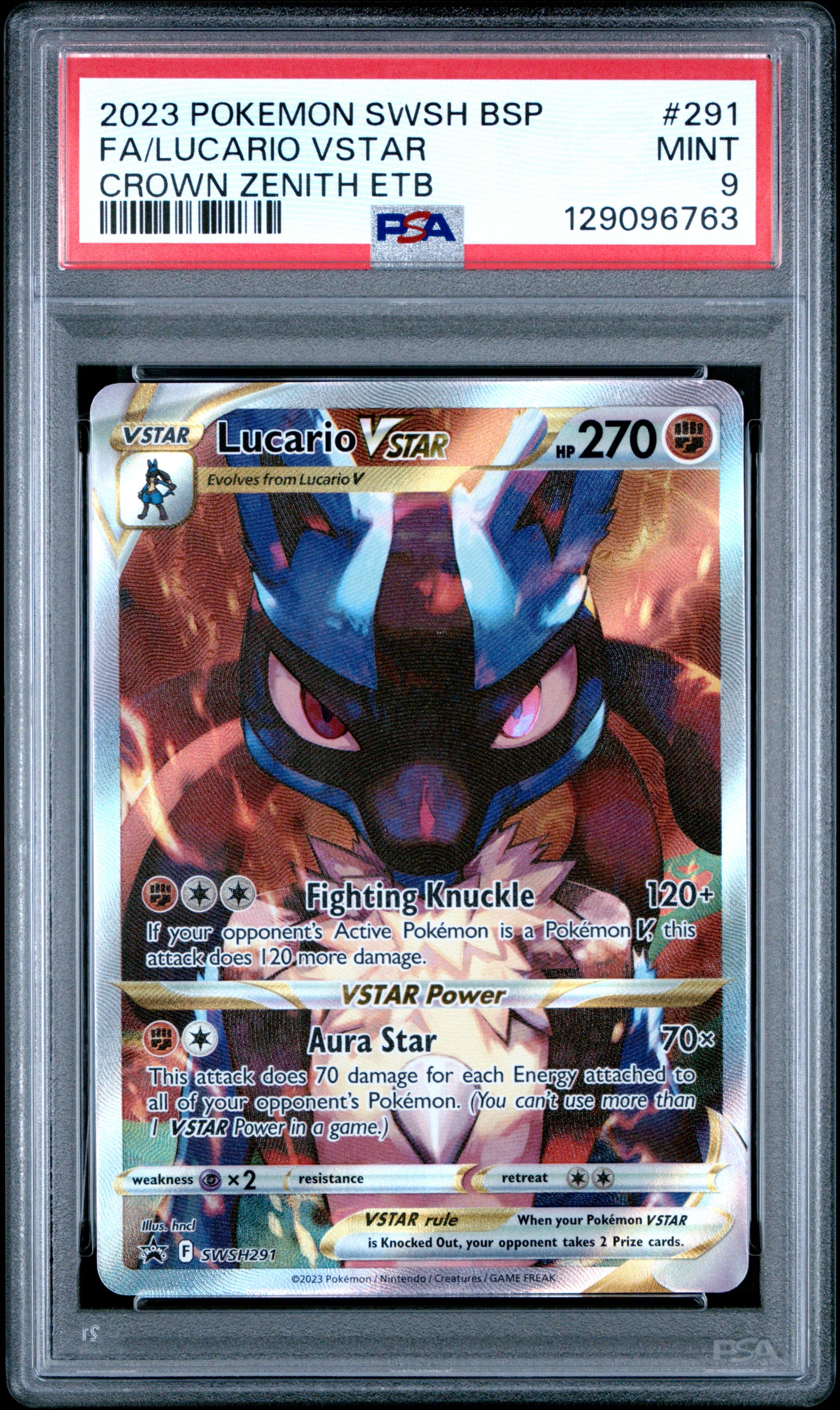 PSA MINT 9 - 2023 POKEMON SWSH BLACK STAR PROMO #291 FA/LUCARIO VSTAR CROWN ZENITH ETB - PokéBox Australia
