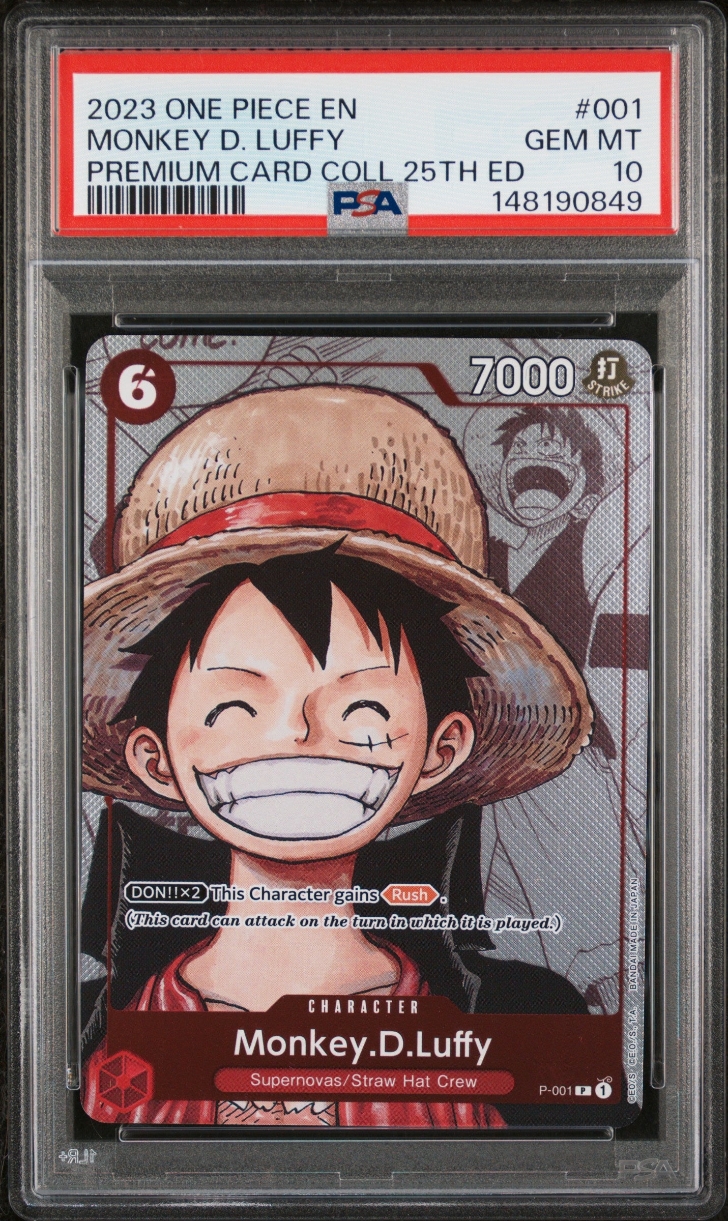 PSA GEM MT 10 - 2023 ONE PIECE PREMIUM BANDAI PREMIUM CARD COLLECTION 25TH EDITION #001 MONKEY D. LUFFY - PokéBox Australia