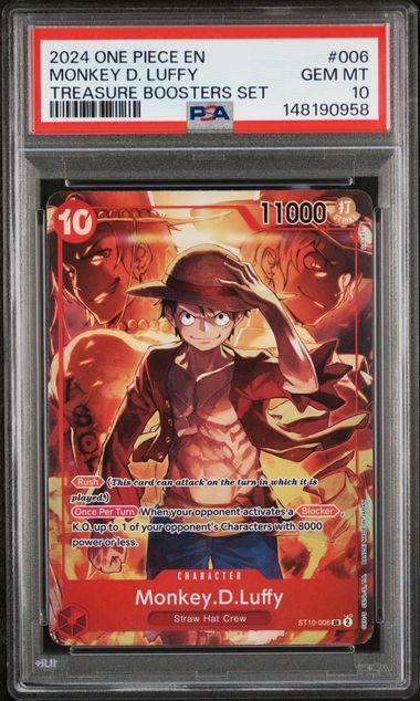PSA GEM MT 10 - 2024 ONE PIECE PROMOS #006 MONKEY D. LUFFY TREASURE BOOSTERS SET - PokéBox Australia