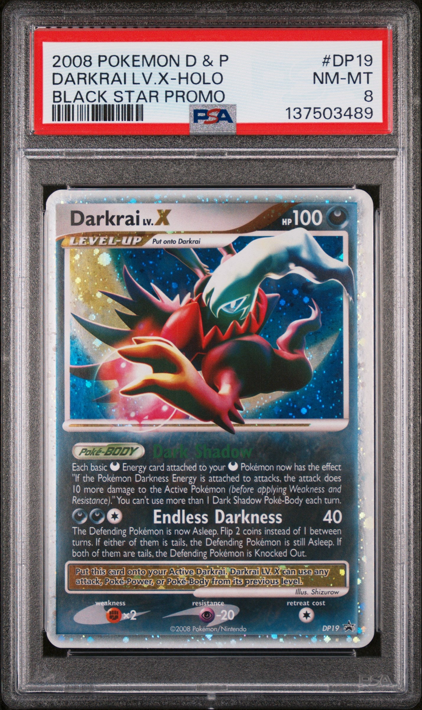 PSA NM-MT 8 - 2008 POKEMON DIAMOND & PEARL BLACK STAR PROMO #DP19 DARKRAI LV.X-HOLO BLACK STAR PROMO - PokéBox Australia