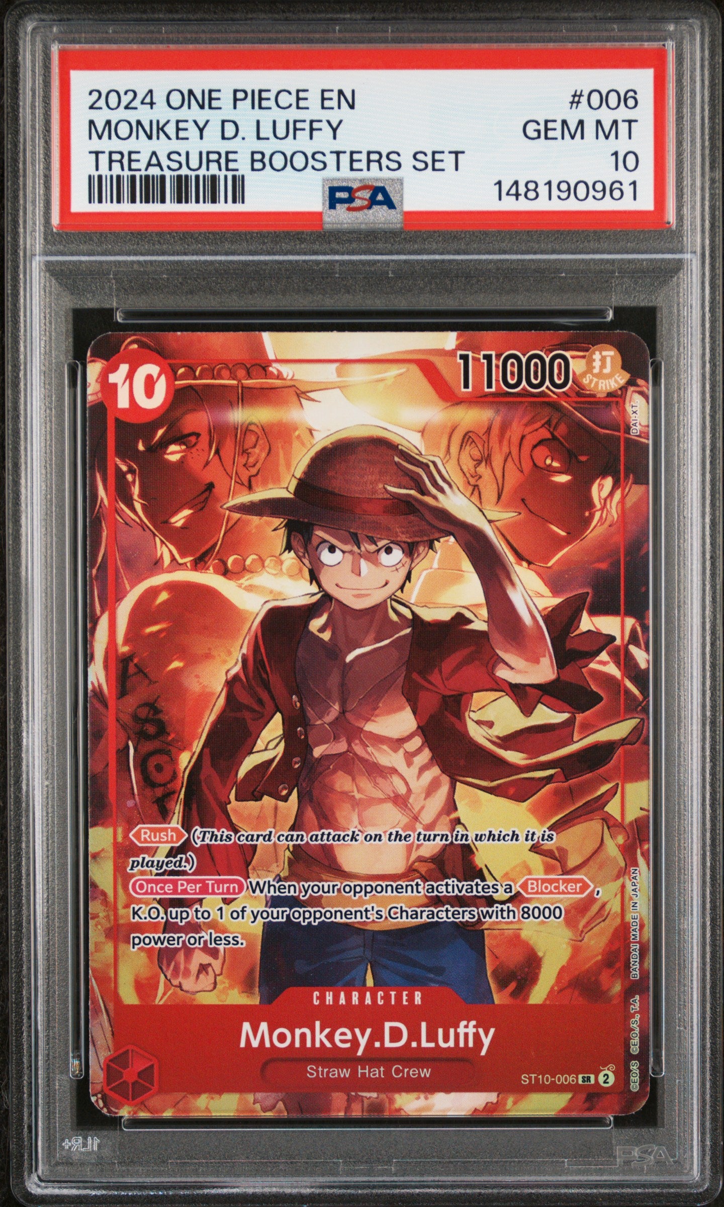 PSA GEM MT 10 - 2024 ONE PIECE PROMOS #006 MONKEY D. LUFFY TREASURE BOOSTERS SET - PokéBox Australia