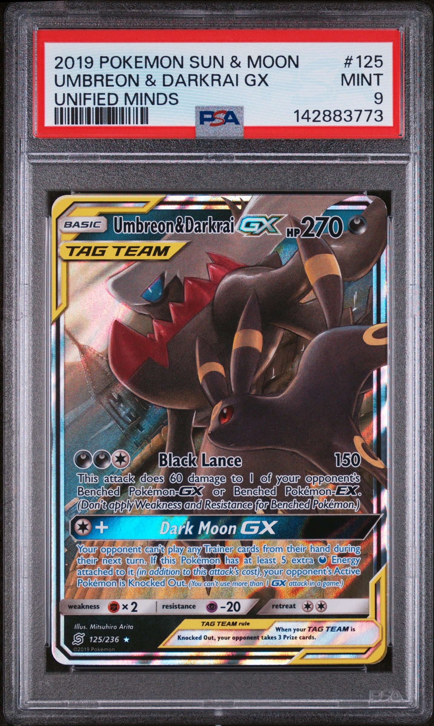 PSA MINT 9 - 2019 POKEMON SUN & MOON UNIFIED MINDS #125 UMBREON & DARKRAI GX UNIFIED MINDS - PokéBox Australia