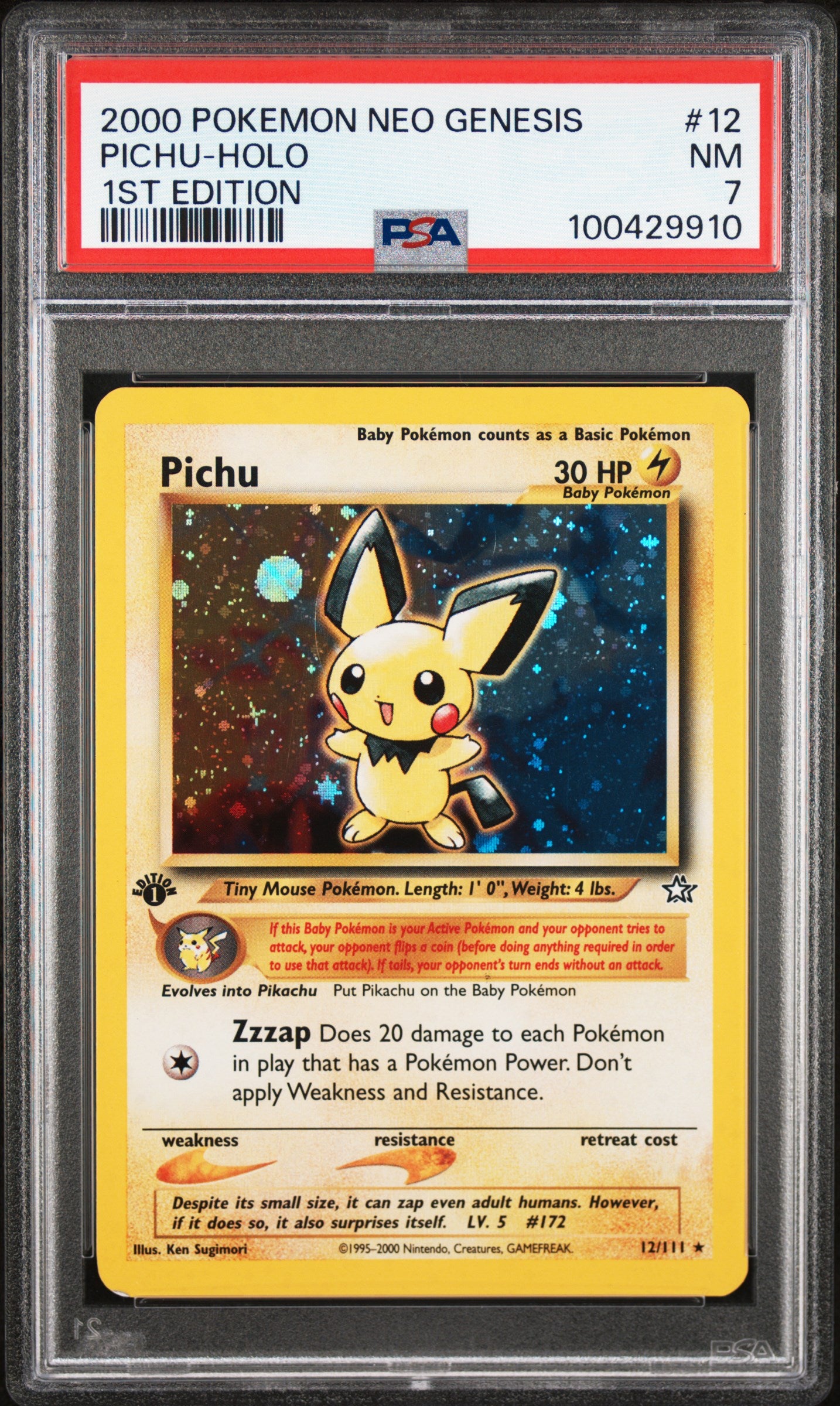 PSA NM 7 - 2000 POKEMON NEO GENESIS 1ST EDITION #12 PICHU-HOLO 1ST EDITION - PokéBox Australia