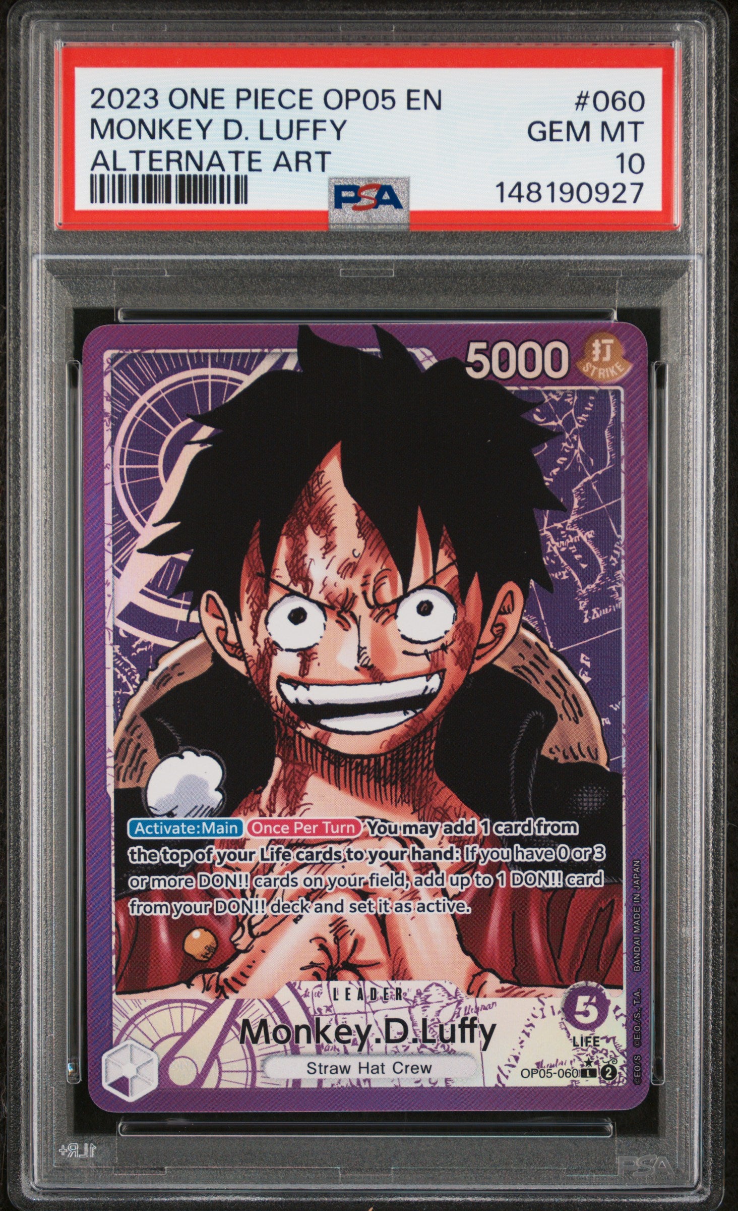 PSA GEM MT 10 - 2023 ONE PIECE OP05-AWAKENING OF THE NEW ERA #060 MONKEY D. LUFFY ALTERNATE ART - PokéBox Australia