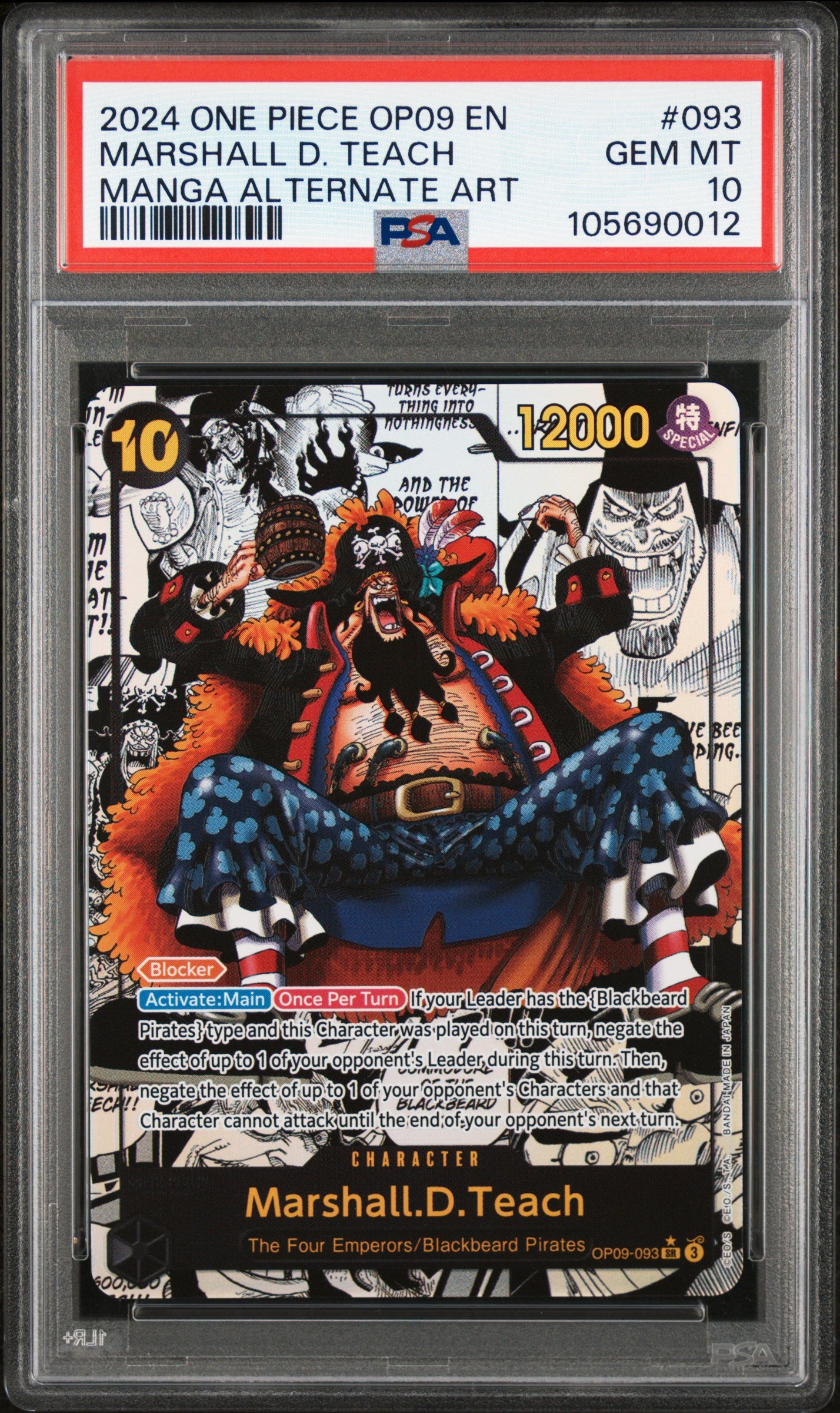 PSA GEM MT 10 - 2024 ONE PIECE OP09-EMPERORS IN THE NEW WORLD #093 MARSHALL D. TEACH MANGA ALTERNATE ART - PokéBox Australia