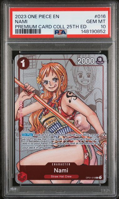 PSA GEM MT 10 - 2023 ONE PIECE PREMIUM BANDAI PREMIUM CARD COLLECTION 25TH EDITION #016 NAMI - PokéBox Australia