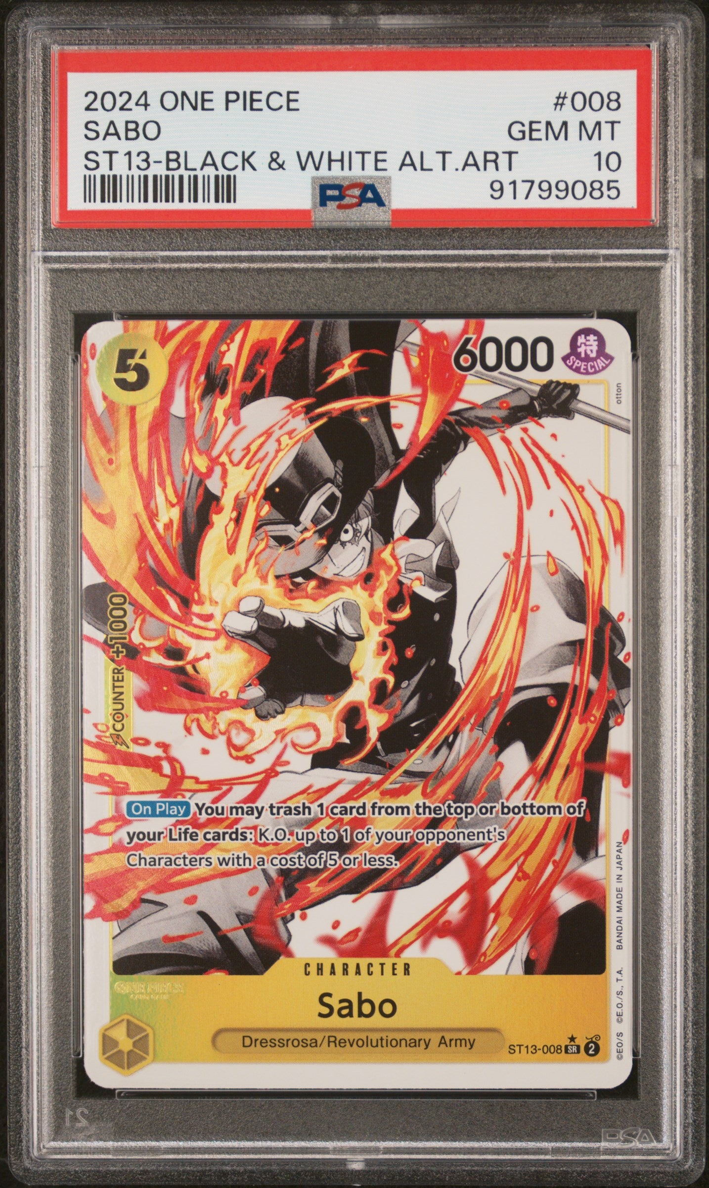 PSA GEM MT 10 - 2024 ONE PIECE ULTRA DECK ST13-THE THREE BROTHERS #008 SABO BLACK & WHITE ALT ART - PokéBox Australia