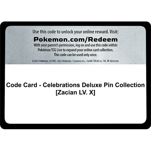 Code Card - Celebrations Deluxe Pin Collection [Zacian LV. X] (Celebrations) - PokéBox Australia