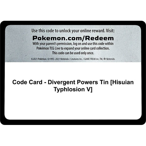 Code Card - Divergent Powers Tin [Hisuian Typhlosion V] (Miscellaneous Cards & Products) - PokéBox Australia
