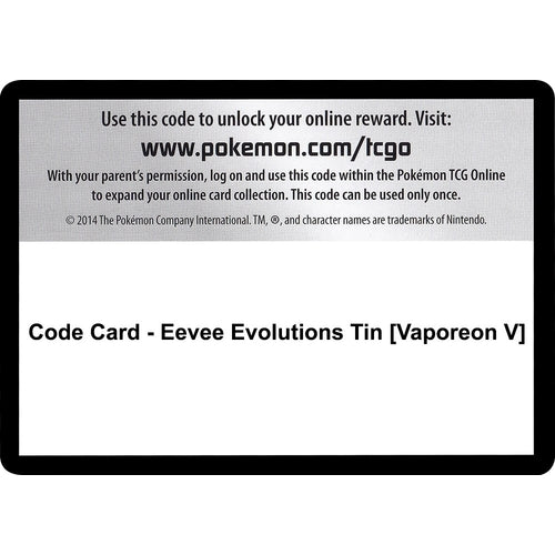 Code Card - Eevee Evolutions Tin [Vaporeon V] (Miscellaneous Cards & Products) - PokéBox Australia