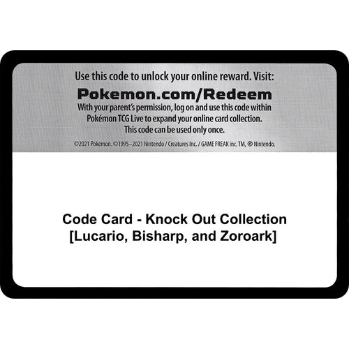 Code Card - Knock Out Collection [Lucario, Bisharp, and Zoroark] (Miscellaneous Cards & Products) - PokéBox Australia