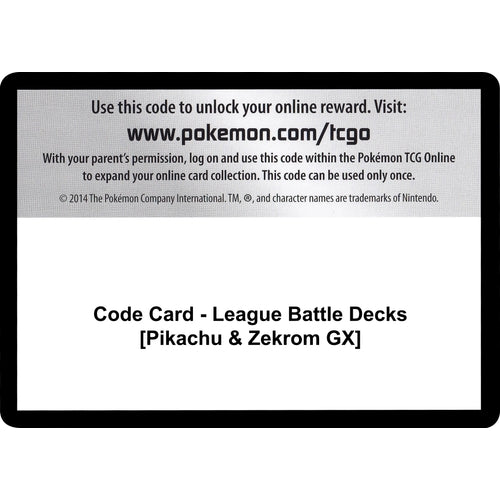Code Card - League Battle Decks [Pikachu & Zekrom GX] (Miscellaneous Cards & Products) - PokéBox Australia