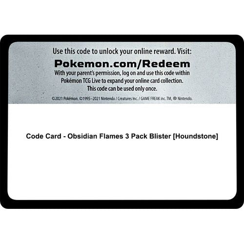 Code Card - Obsidian Flames 3 Pack Blister [Houndstone] [SV03: Obsidian Flames] - PokéBox Australia