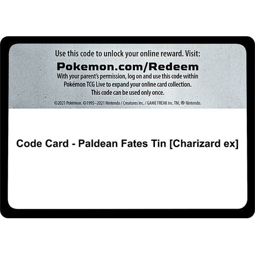 Code Card - Paldean Fates Tin [Charizard ex] [SV: Paldean Fates] - PokéBox Australia