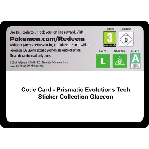 Code Card - Prismatic Evolutions Tech Sticker Collection [Glaceon] [SV: Prismatic Evolutions] - PokéBox Australia