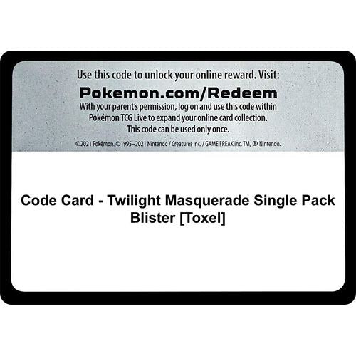 Code Card - Twilight Masquerade Single Pack Blister [Toxel] [SV06: Twilight Masquerade] - PokéBox Australia