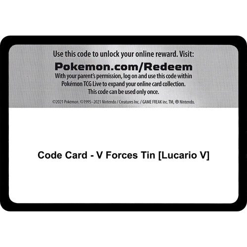 Code Card - V Forces Tin [Lucario V] (Miscellaneous Cards & Products) - PokéBox Australia
