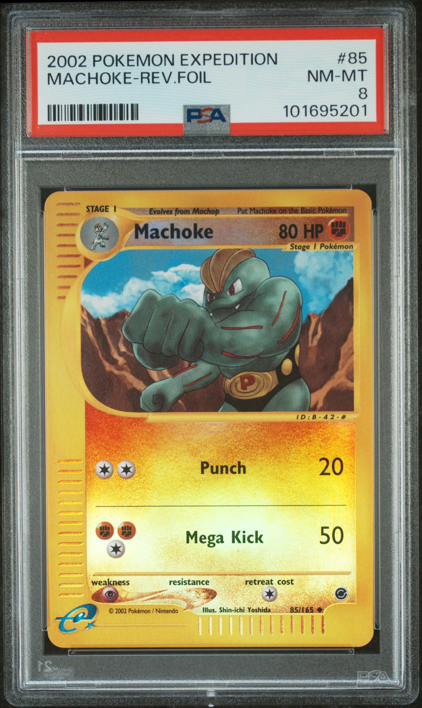 PSA NM-MT 8 - 2002 POKEMON EXPEDITION #85 MACHOKE-REV.FOIL - PokéBox Australia