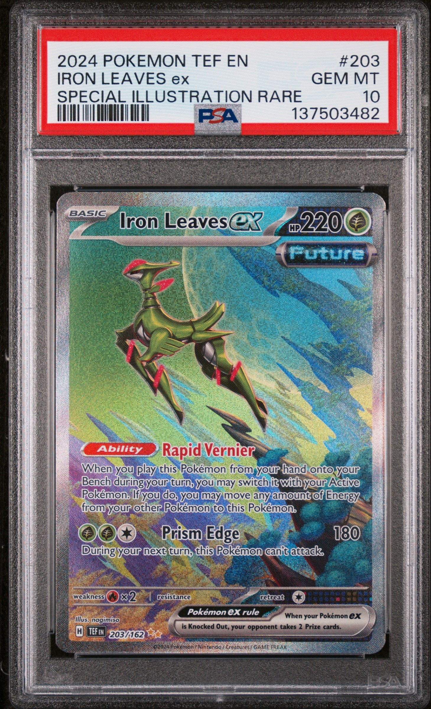 PSA GEM MT 10 - IRON LEAVES ex SPECIAL ILLUSTRATION RARE 2024 POKEMON TEF EN-TEMPORAL FORCES - PokéBox Australia