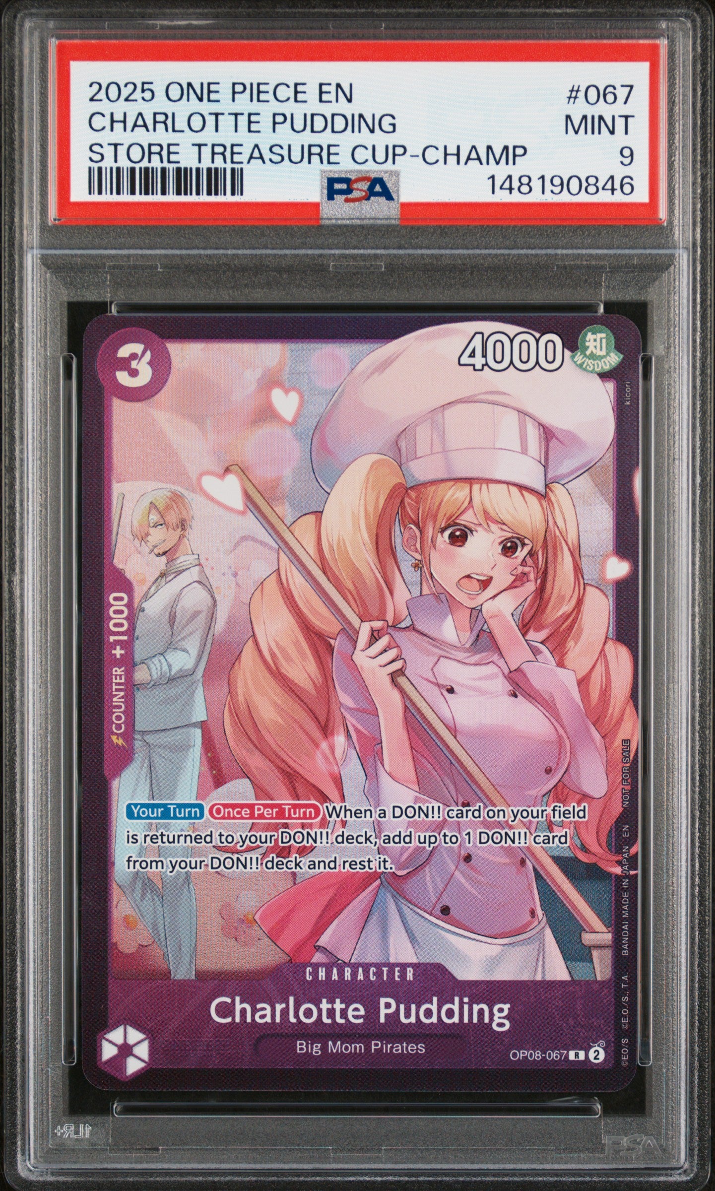 PSA MINT 9 - ONE PIECE PROMOS #067 CHARLOTTE PUDDING STORE TREASURE CUP-CHAMP - PokéBox Australia
