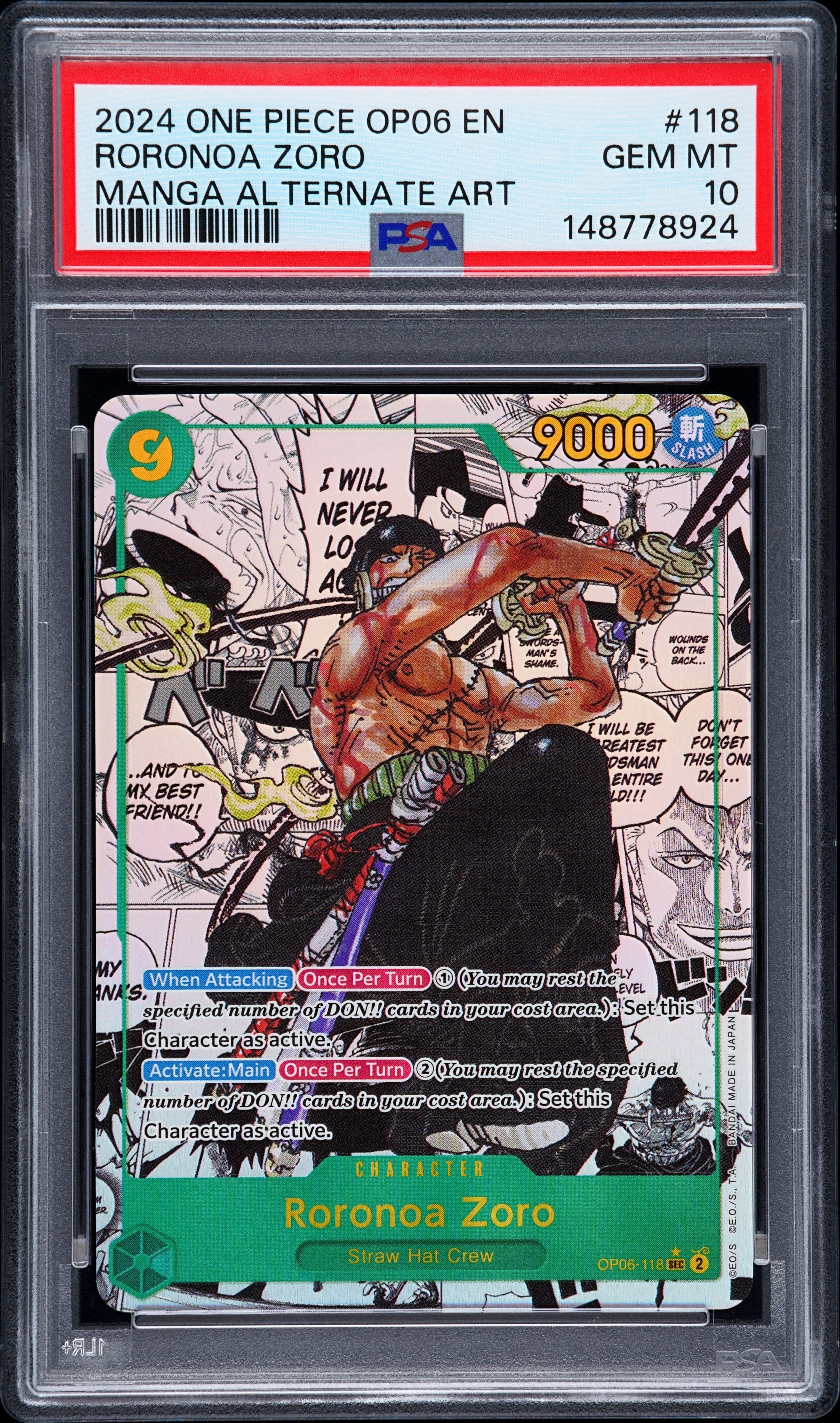 PSA GEM MT 10 - RORONOA ZORO MANGA ALTERNATE ART 2024 ONE PIECE OP06-WINGS OF THE CAPTAIN - PokéBox Australia