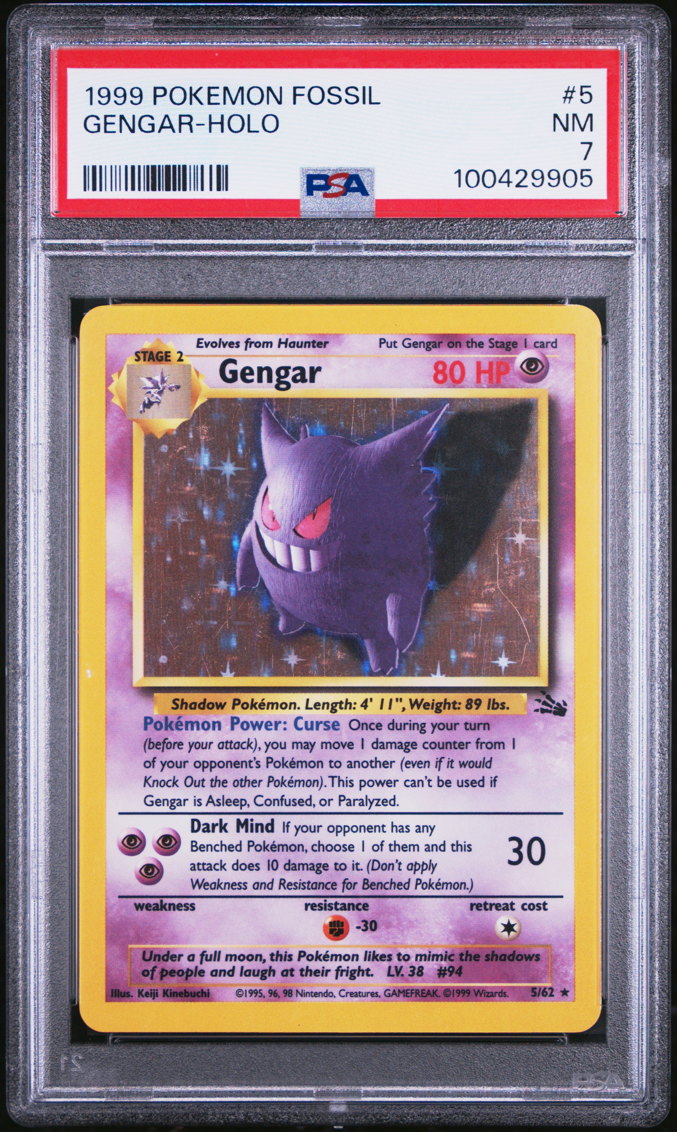PSA NM 7 - 1999 POKEMON FOSSIL #5 GENGAR-HOLO - PokéBox Australia