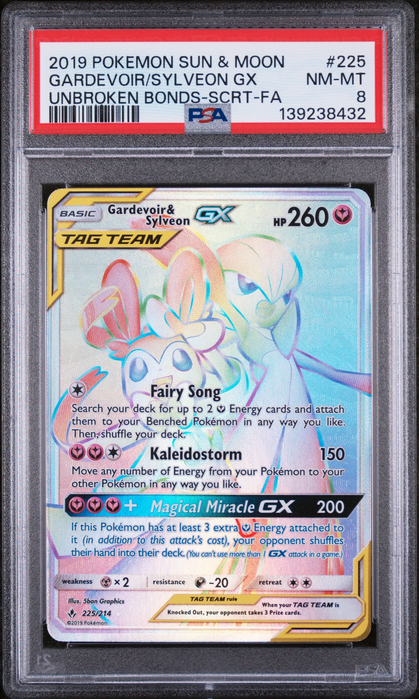 PSA NM-MT 8 - 2019 POKEMON SUN & MOON UNBROKEN BONDS #225 GARDEVOIR/SYLVEON GX UNBROKEN BONDS-SCRT-FA - PokéBox Australia