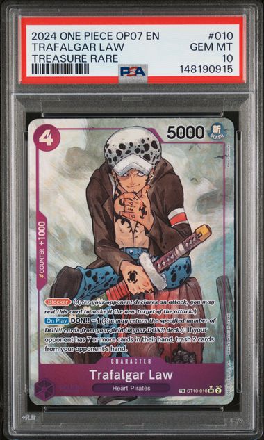 PSA GEM MT 10 - 2024 ONE PIECE OP07-500 YEARS IN THE FUTURE #010 TRAFALGAR LAW TREASURE RARE - PokéBox Australia