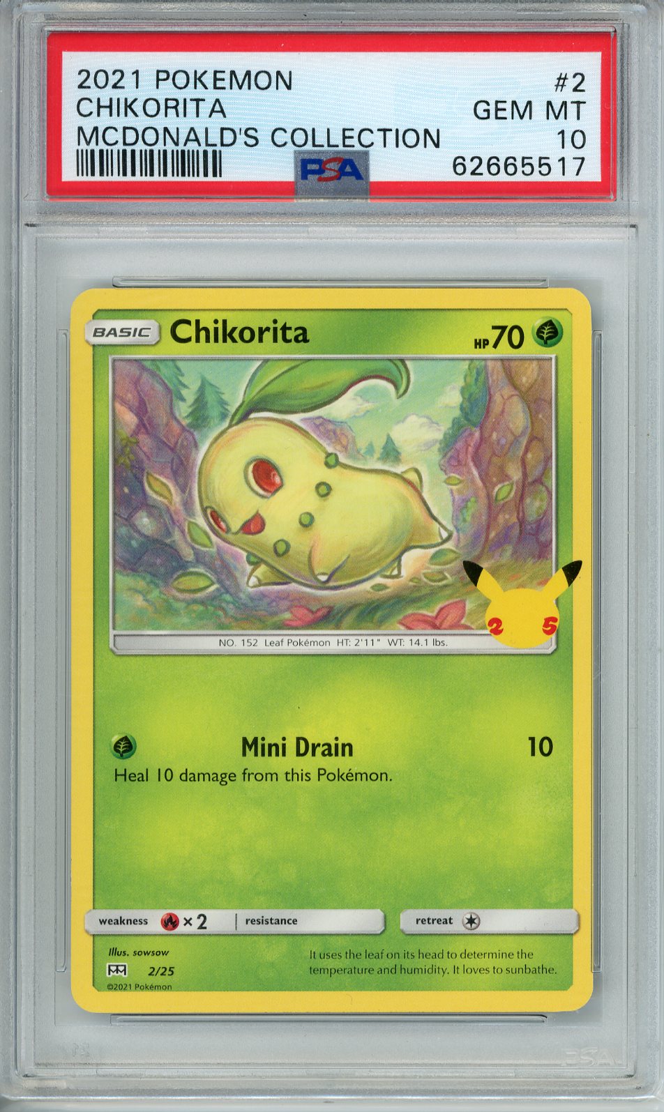 PSA GEM MT 10 - 2021 POKEMON MCDONALD'S COLLECTION #2 CHIKORITA MCDONALD'S COLLECTION - PokéBox Australia