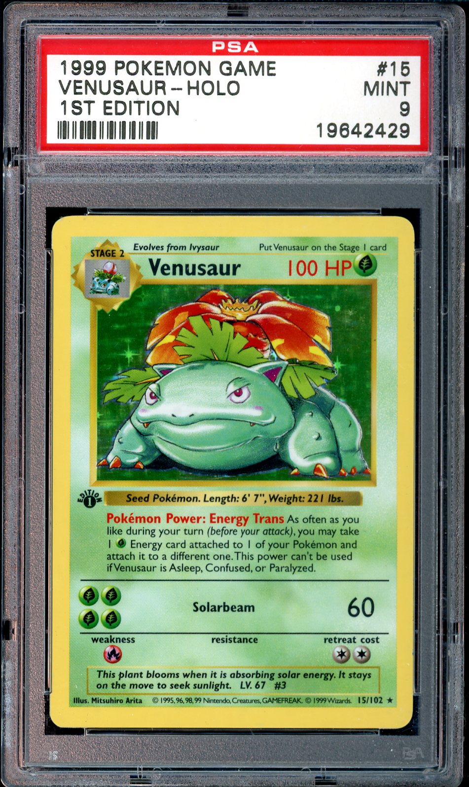 PSA MINT 9 - 1999 POKEMON BASE SET #15 VENUSAUR-HOLO 1ST EDITION - PokéBox Australia