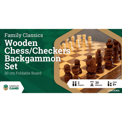 LPG Classics Wooden Folding Chess/Checkers/Backgammon Set 30cm - PokéBox Australia