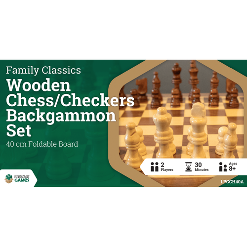 LPG Classics Wooden Folding Chess/Checkers/Backgammon Set 40cm - PokéBox Australia